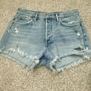 Agolde Parker Light Blue Distressed Jean Shorts